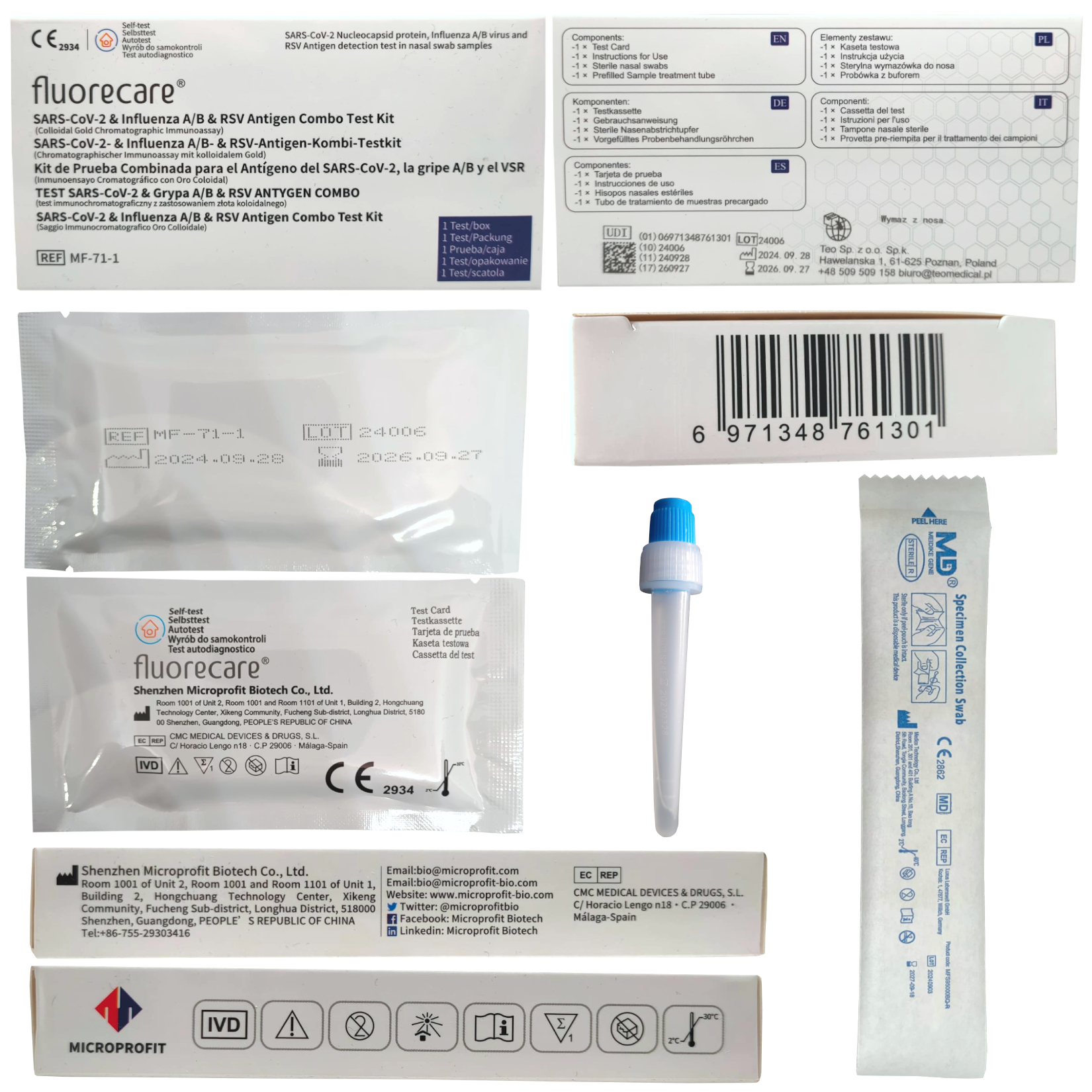 Fluorecare 4w1 — komplet elementów zestawu testowego