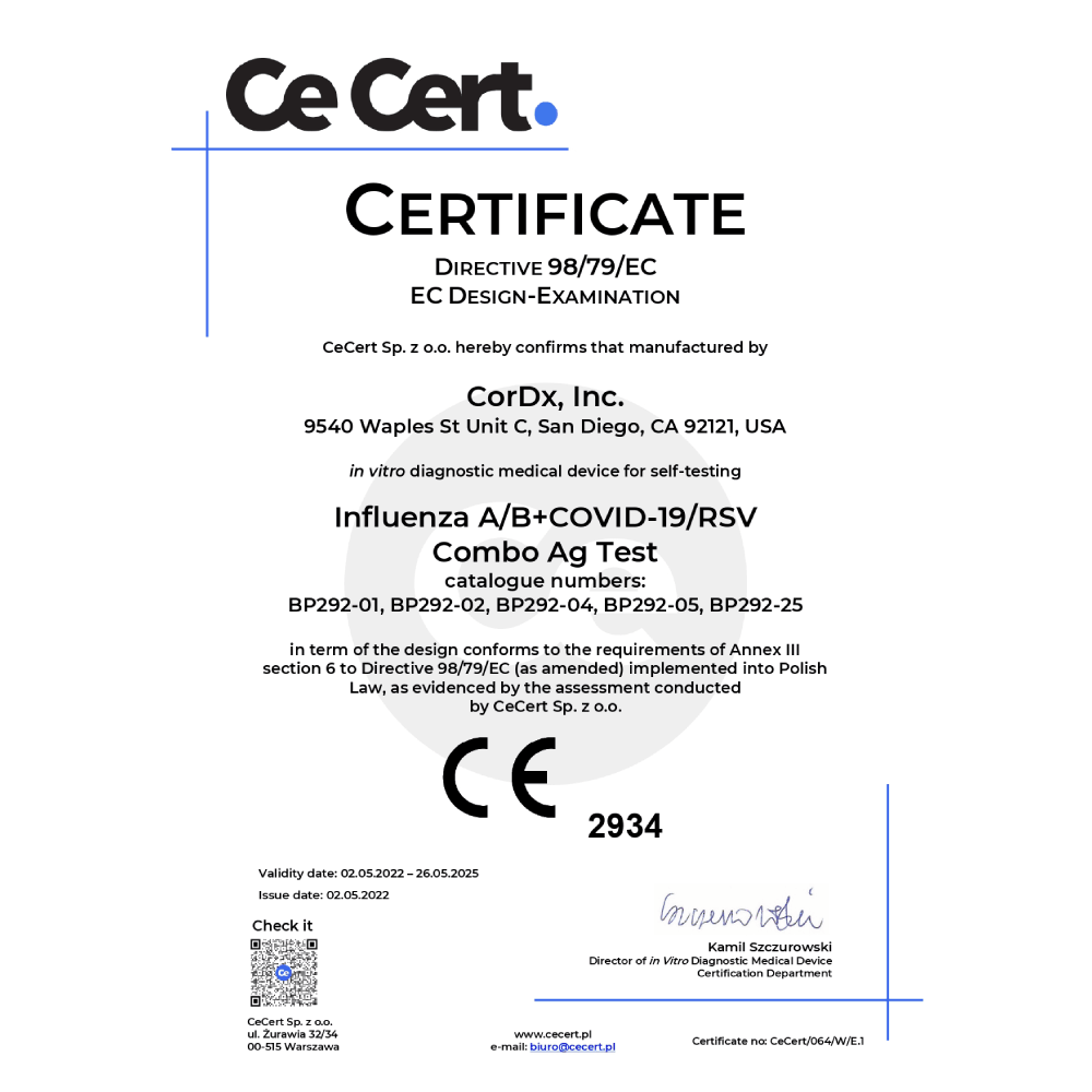 CorDx 4w1 — certyfikaty i zgodność