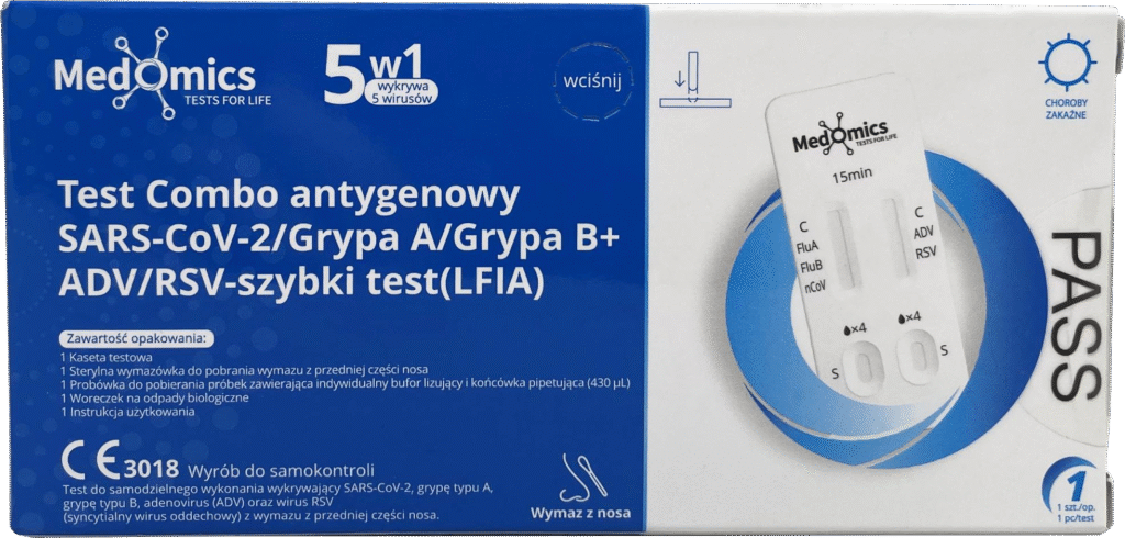 Test diagnostyczny MEDOMICS 5w1 – opakowanie i kasetka