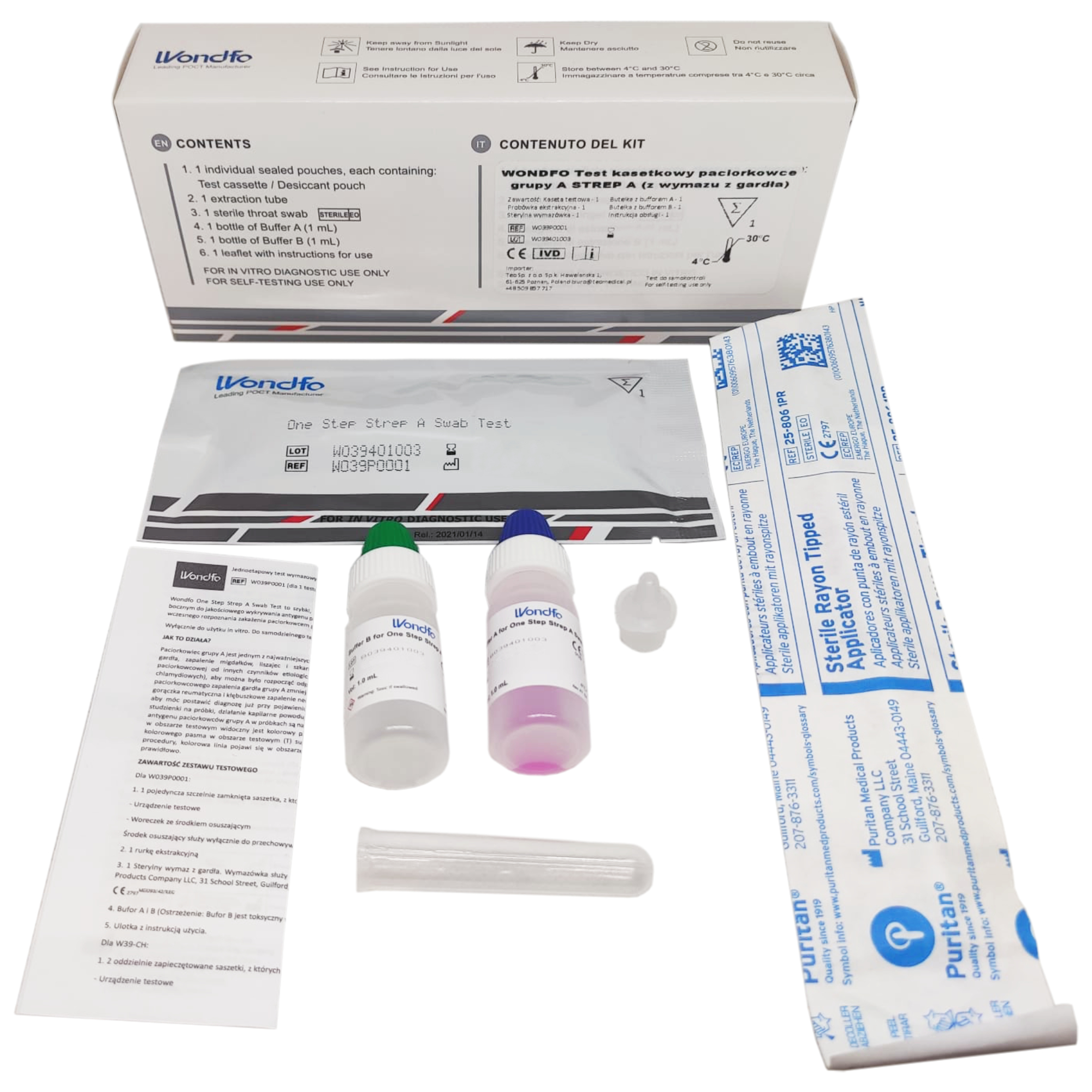 Wondfo Strep A — zawartość zestawu
